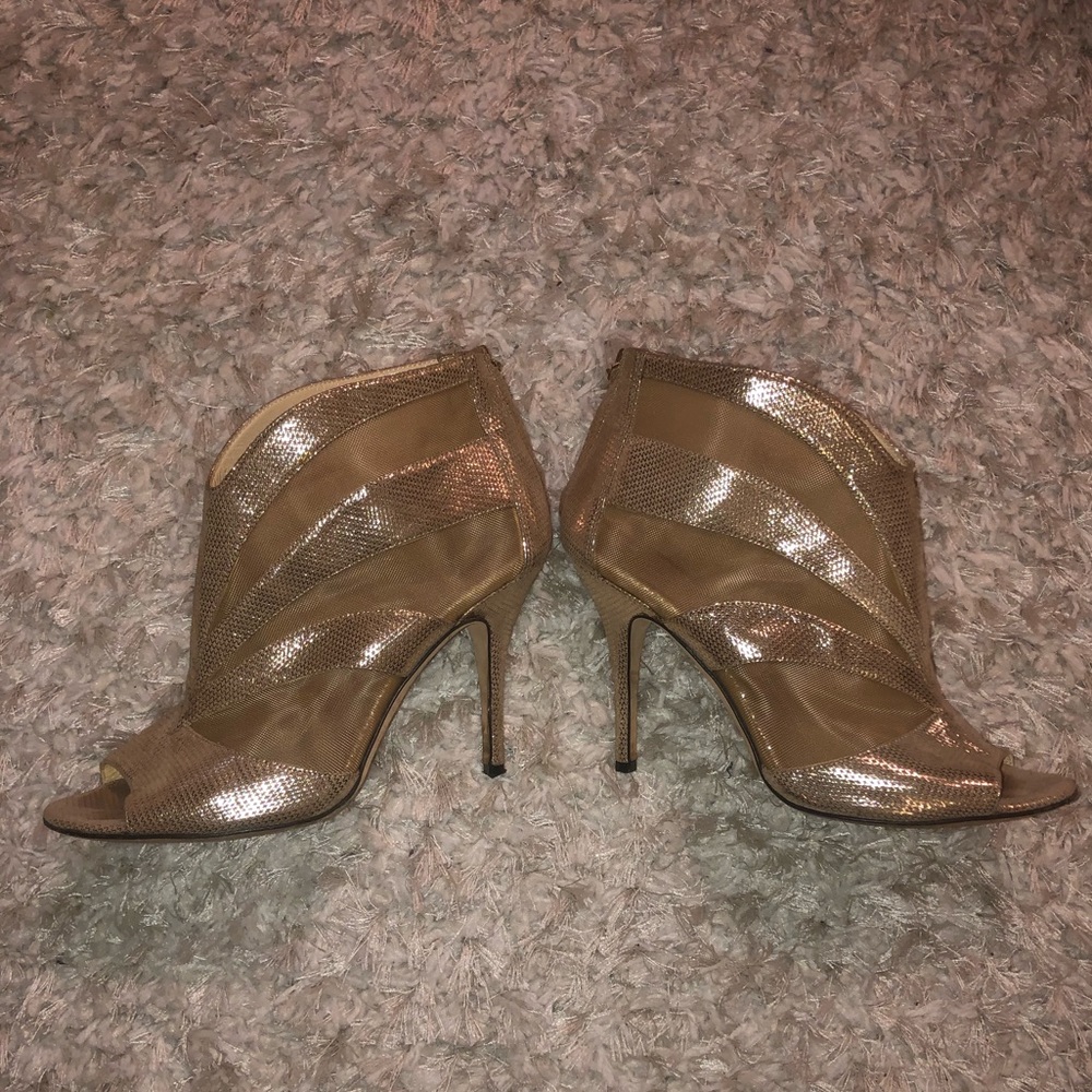 Fendi Gold Metallic Suede and Mesh Peeptoe Booties